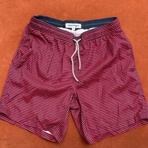 Men's Red and Blue Striped Swim Trunks